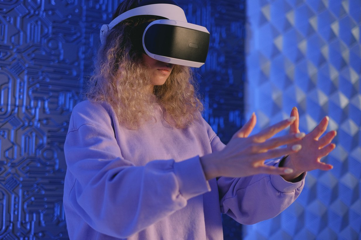 A Woman Using a Virtual Reality Headset